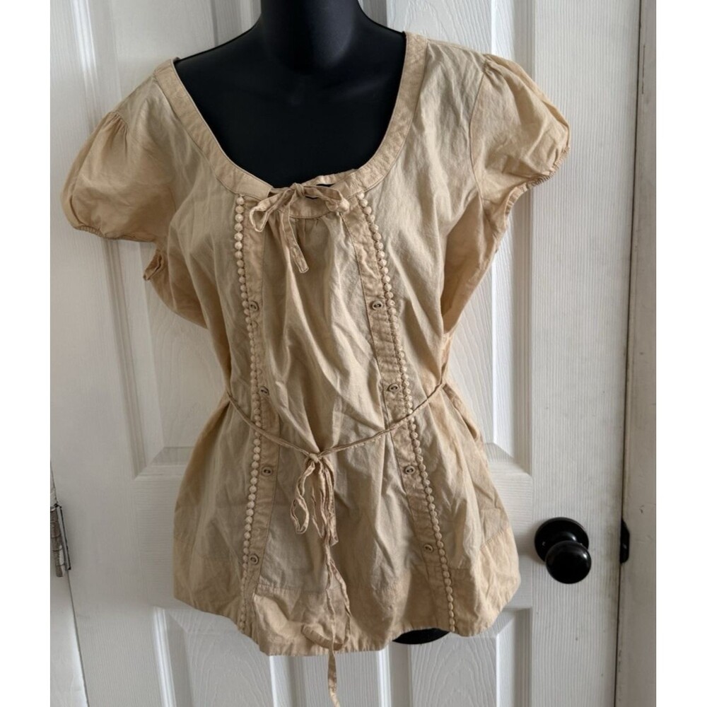 Womens Top Shirt blouse  Size 12 Grace Elements Tan cap sleeve